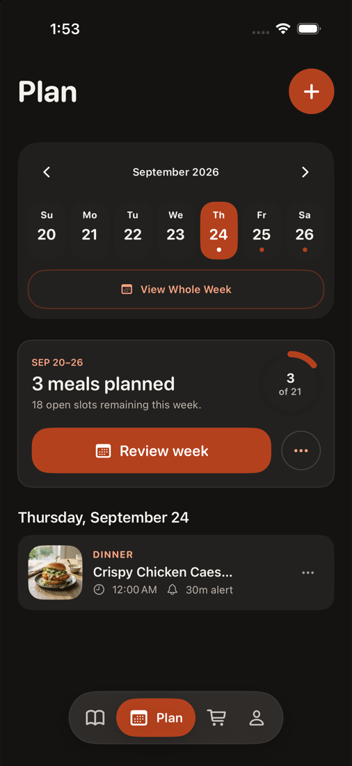 Pinch weekly meal plan calendar